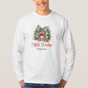 Elegant watercolor corgi with Christmas bow T-Shirt