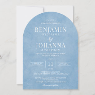 Elegant Watercolor Cornflower Blue Arch Wedding Invitation