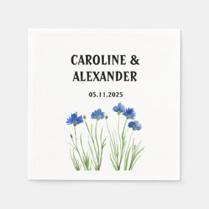 Elegant Watercolor Cornflowers Wildflowers Wedding Napkin
