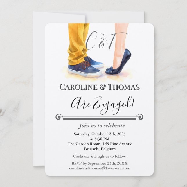 Elegant Watercolor Couple Illustration Engagement  Invitation (Front)