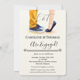 Elegant Watercolor Couple Illustration Engagement Invitation