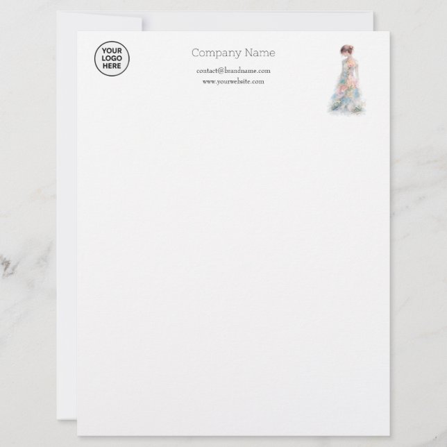 Elegant Watercolor Couture Bridal Fashion Designer Custom Letterhead (Front)