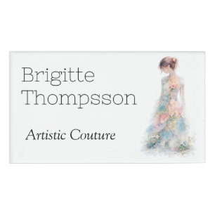 Elegant Watercolor Couture Bridal Fashion Designer Name Tag