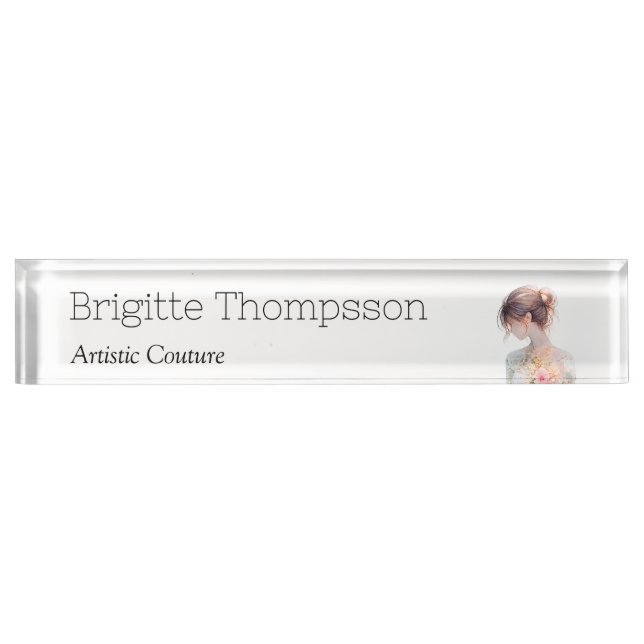 Elegant Watercolor Couture Bridal Fashion Designer Nameplate (Front)