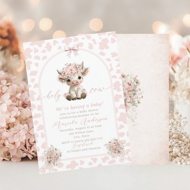 Elegant Watercolor Cow Holy Highland  Baby Shower Invitation (Creator Uploaded)