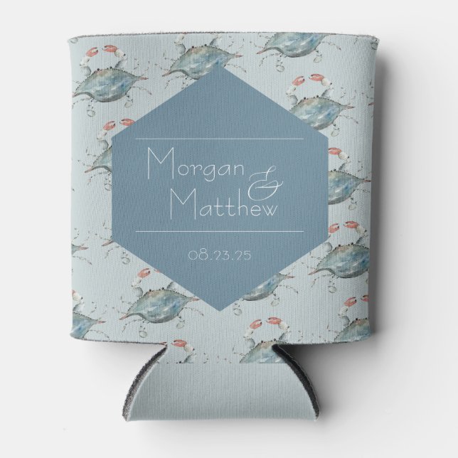 Elegant Watercolor Crab Wedding Favour Can Cooler (Front)