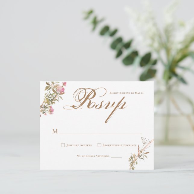 Elegant Watercolor Crest Monogram Response RSVP (Standing Front)