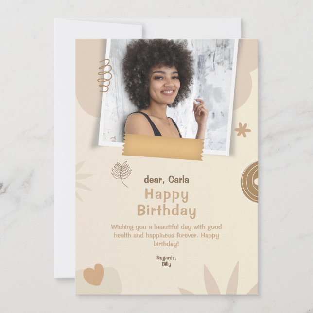 elegant watercolor custom photo happy birthday holiday card (Front)