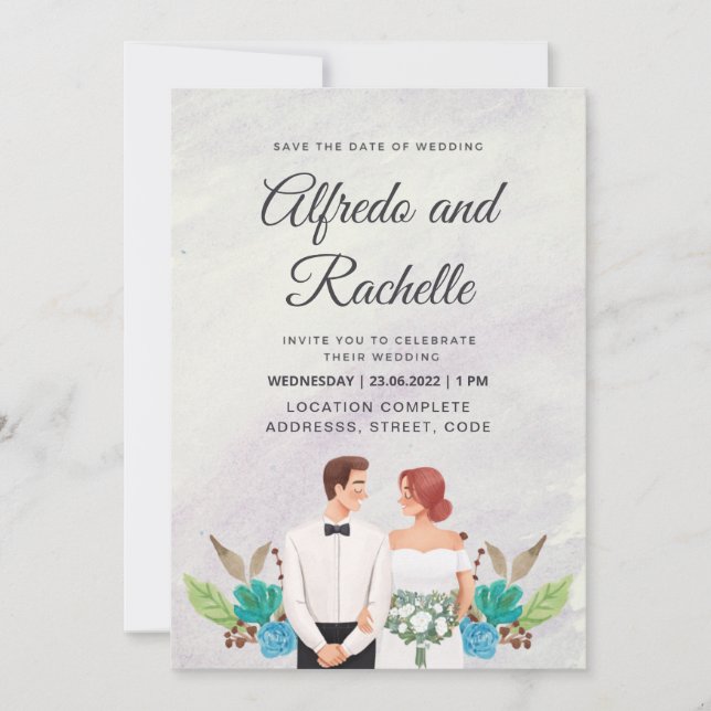 Elegant Watercolor Custom Wedding Invitation (Front)