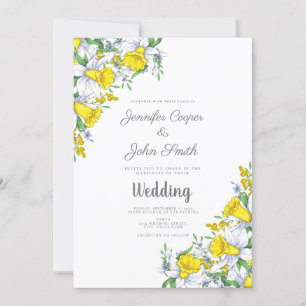 Elegant Watercolor Daffodil Floral Wedding  Invitation