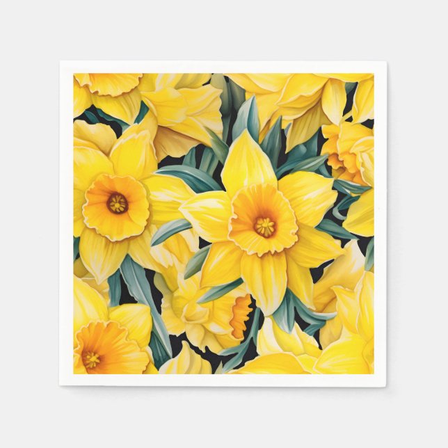 Elegant Watercolor Daffodil Napkin (Front)