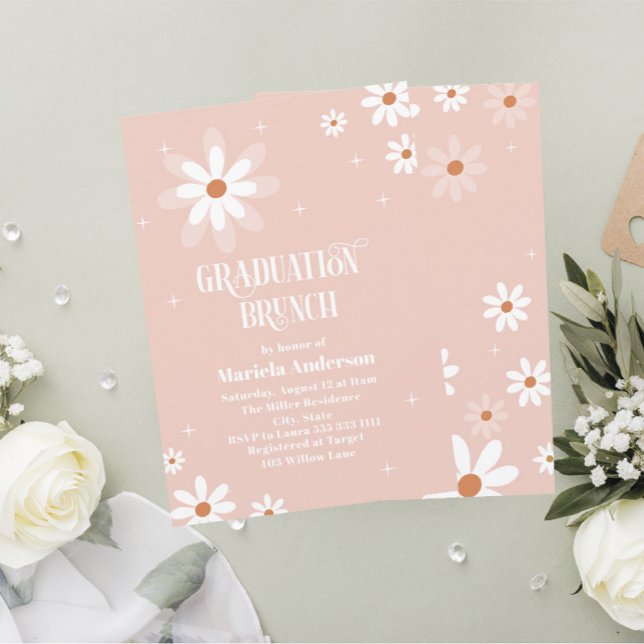 Elegant Watercolor Daisy  Flovers Graduation Brunc Invitation (Creator Uploaded)