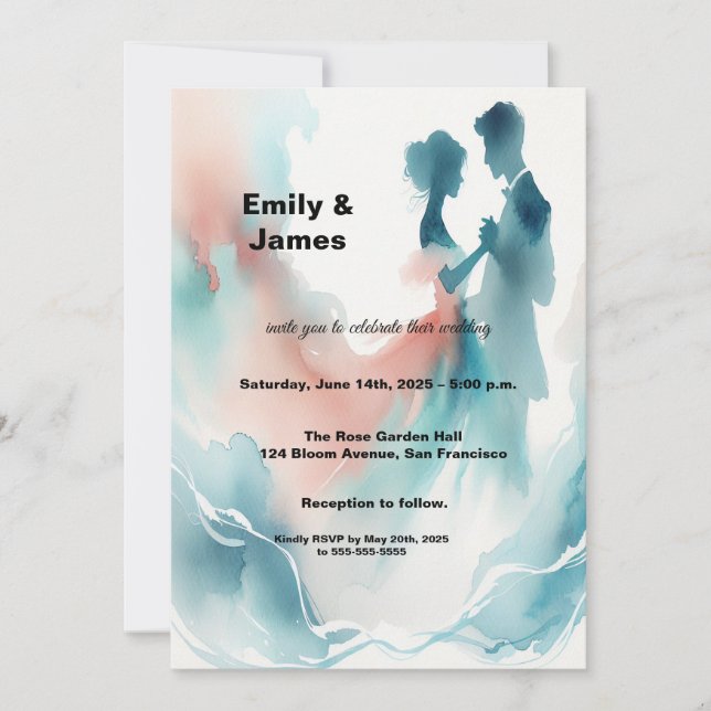 Elegant Watercolor Dancing Couple Wedding Invitati Invitation (Front)