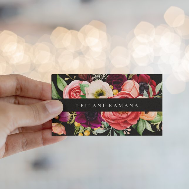 Elegant Watercolor Dark Floral Business Card (Creator Uploaded)