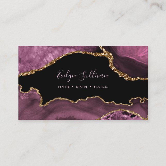 elegant watercolor dark mauve agate business card (Front)
