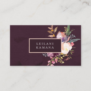 Elegant Watercolor Dark Purple Floral Business Card
