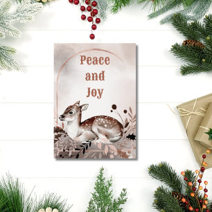 Elegant Watercolor Deer Peace and Joy Christmas Card