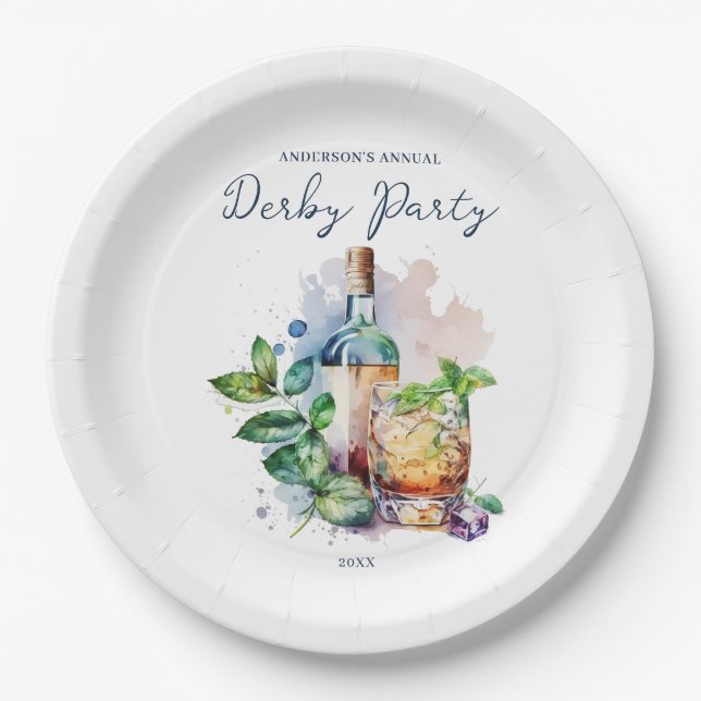 Elegant Watercolor Derby Party Paper Plate (Front)