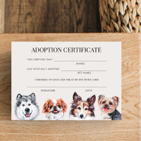 Elegant Watercolor Dog Pet Adoption Certificate