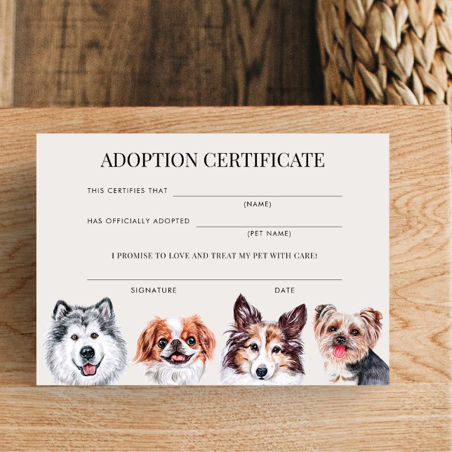 Elegant Watercolor Dog Pet Adoption Certificate Invitation (Creator Uploaded)