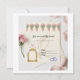 Elegant Watercolor Dove and Rose Wedding Invitatio