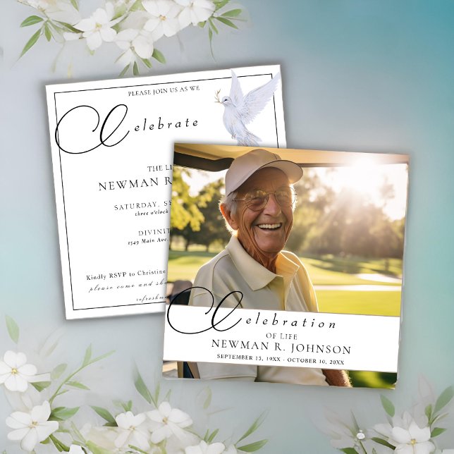 Elegant Watercolor Dove Celebration of Life Photo Invitation (Creator Uploaded)