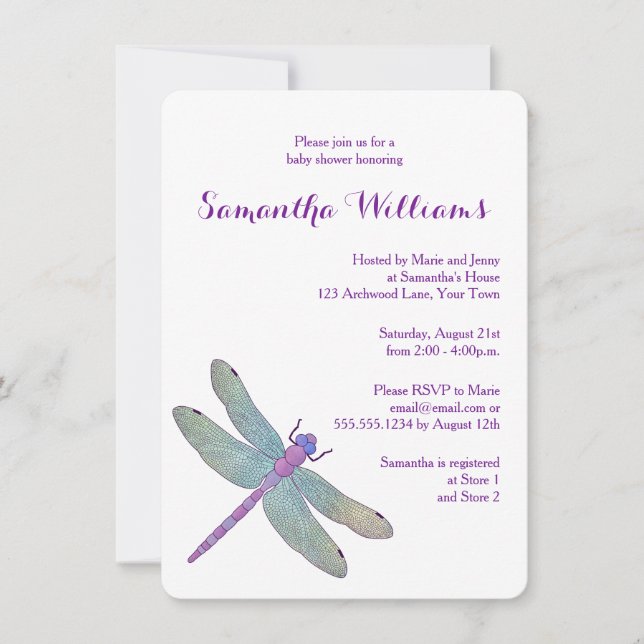 Elegant  Watercolor Dragonfly Baby Shower Invitation (Front)