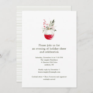 Elegant Watercolor Drawing Red Christmas Holiday Invitation
