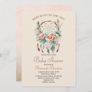 Elegant watercolor dream catcher and flowers invitation