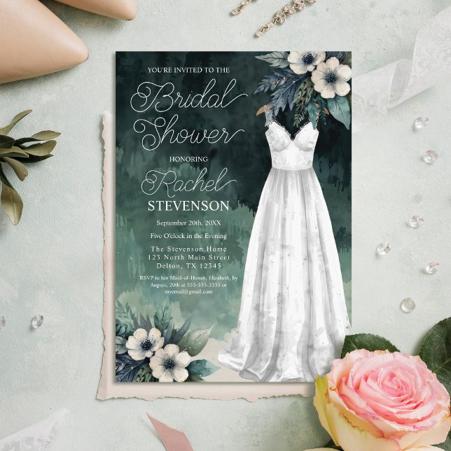 Elegant Watercolor Dress & Flowers Bridal Shower Invitation (Creator Uploaded)