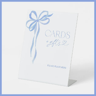Elegant Watercolor Dusty Blue Bow Cards and Gifts Pedestal Sign