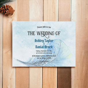 Elegant Watercolor Dusty Blue Classy Navy Wedding Invitation