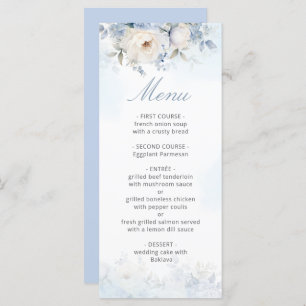 Elegant Watercolor Dusty Blue Floral Wedding Menu