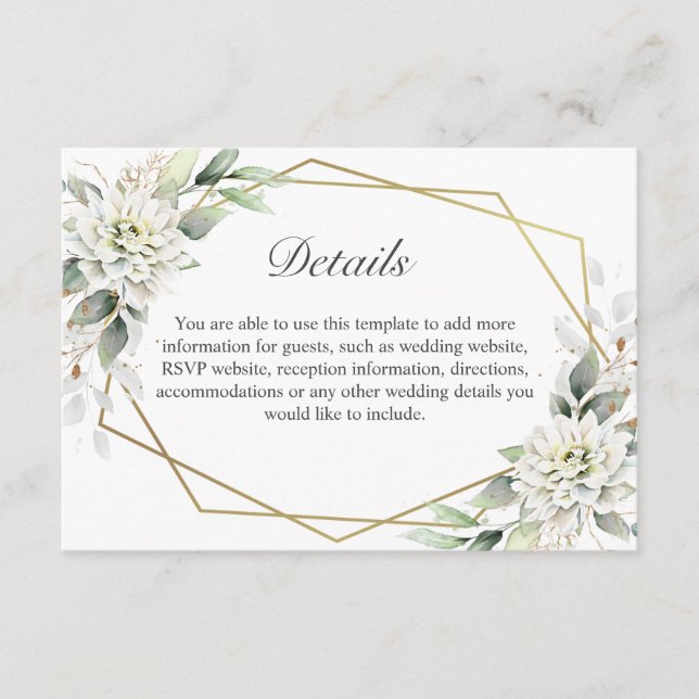 Elegant Watercolor Dusty Blue Foliage Details Enclosure Card (Front)