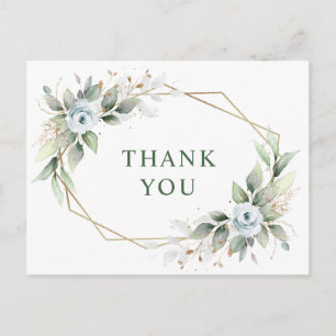 Elegant Watercolor Dusty Blue Foliage Thank You Postcard
