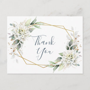 Elegant Watercolor Dusty Blue Foliage Thank You Postcard