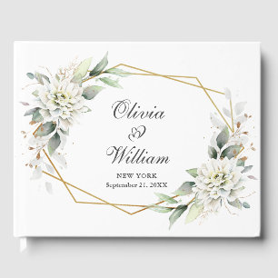 Elegant Watercolor Dusty Blue Foliage Wedding Guest Book