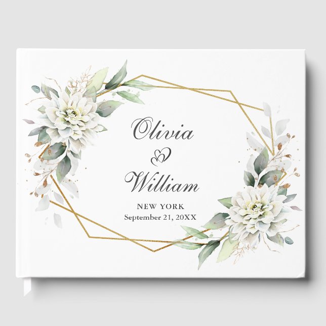 Elegant Watercolor Dusty Blue Foliage Wedding Guest Book (Front)