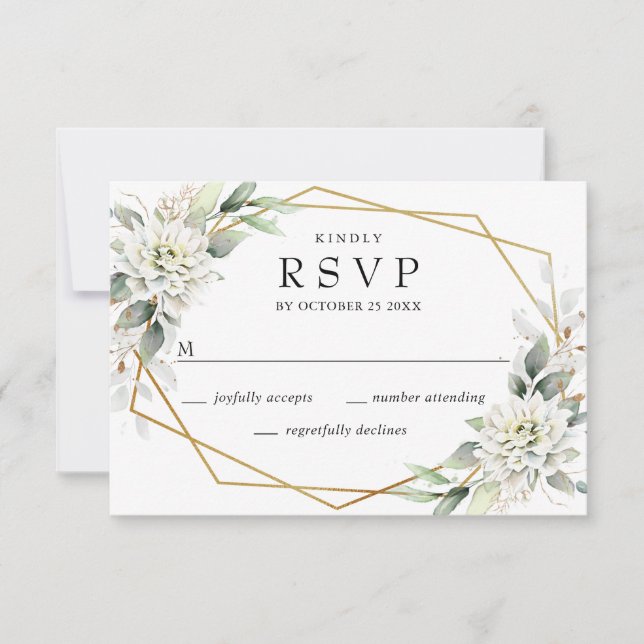 Elegant Watercolor Dusty Blue Foliage Wedding RSVP Card (Front)
