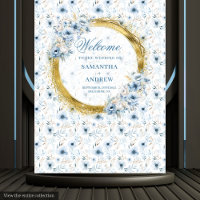 Elegant Watercolor Dusty Blue Gold Wedding Banner