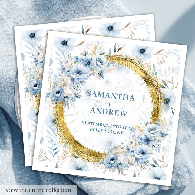 Elegant Watercolor Dusty Blue Gold Wedding Napkins (Elegant Watercolor Dusty Blue Gold Wedding Napkins

)