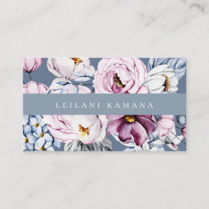 Elegant Watercolor Dusty Blue Mauve Floral Business Card