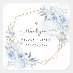 Elegant Watercolor Dusty Blue Roses Thank You Square Sticker