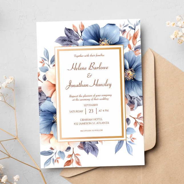 Elegant Watercolor Dusty Blue Terracotta Wedding Invitation (Elegant Watercolor Dusty Blue Terracotta Wedding Invitation)