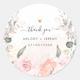 Elegant Watercolor Dusty Blush Pink Thank You Classic Round Sticker