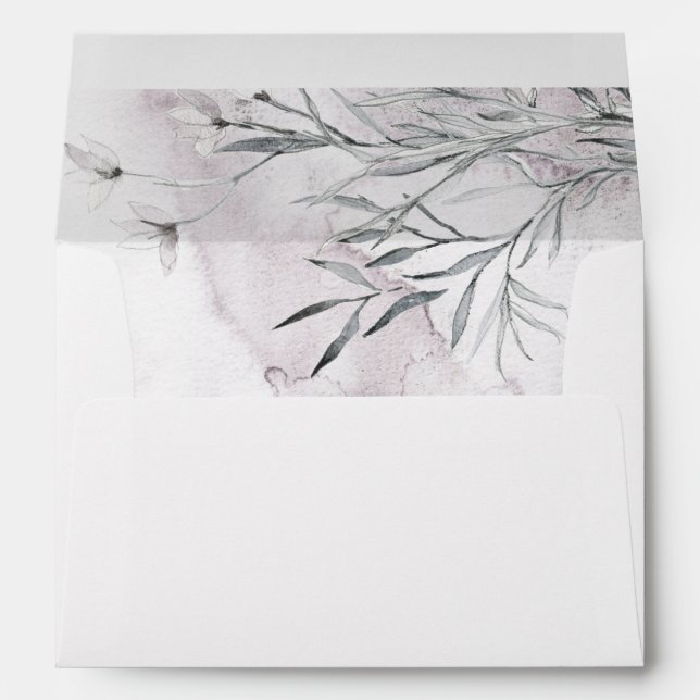 Elegant watercolor dusty purple floral wedding envelope (Back (Bottom))