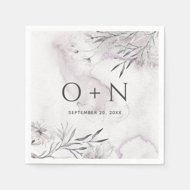 Elegant watercolor dusty purple floral wedding napkin (Front)