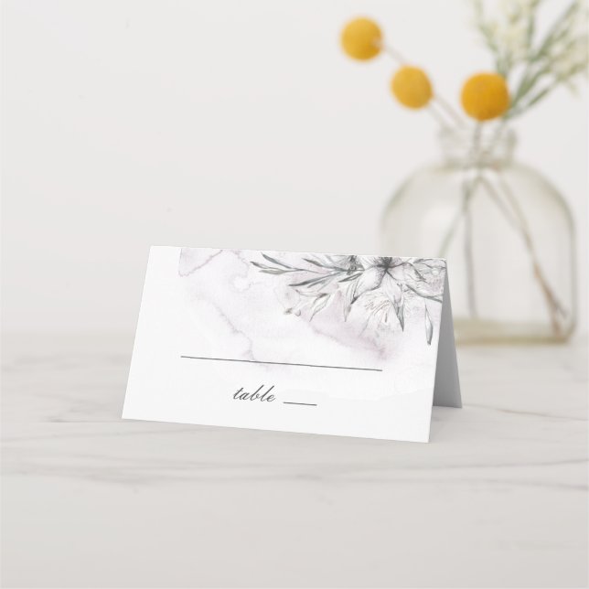 Elegant watercolor dusty purple floral wedding place card (Front)