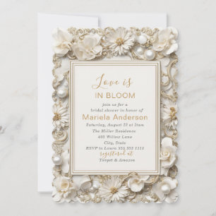 Elegant Watercolor Dusty White Golden Flowers Brid Invitation