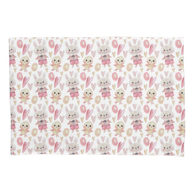 Elegant Watercolor Easter Pattern | Pillowcase (Front-Left)